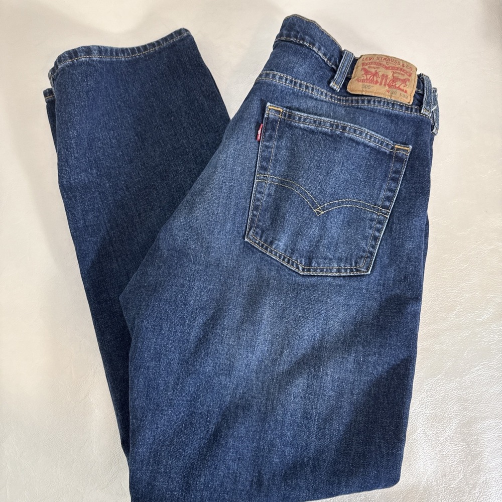 Levi's 505 Size 38x32 Blue Denim Jeans Regular Fit Straight Leg Red Tab